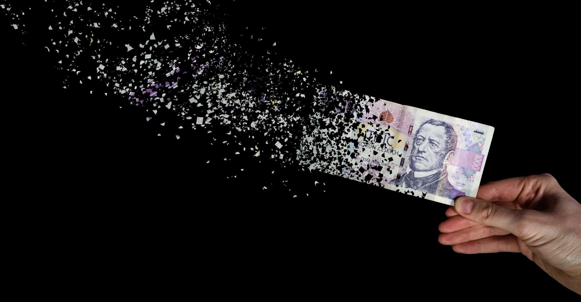 Rozpadající se bankovka — peníze ztrácí hodnotu